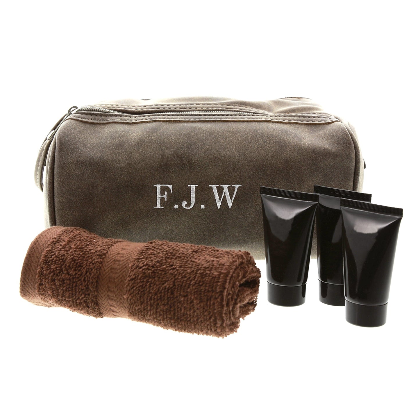 Men's Brown Wash Bag And Towel Set