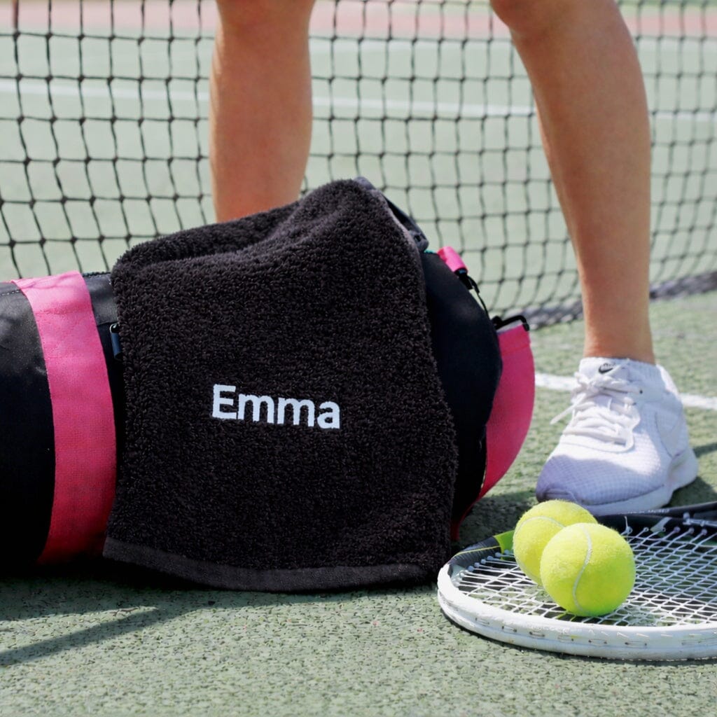 name on black gym towel