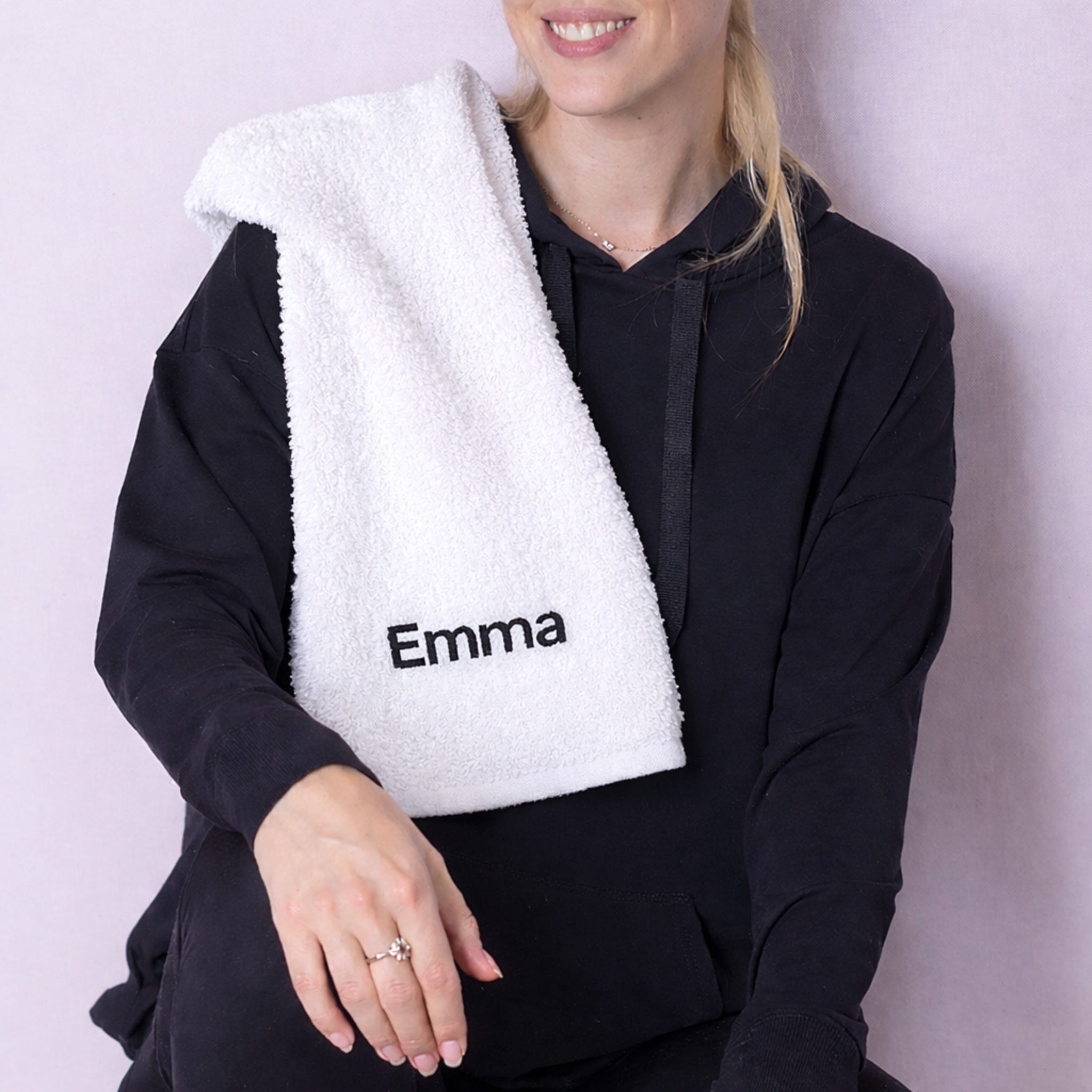 name on white gym towel