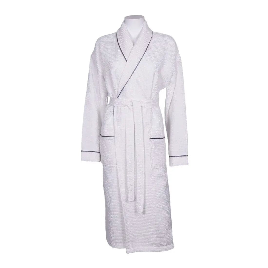 Personalised Back of Robe Aztex Shawl Collar Waffle Dressing Gown Waffle Piping - Grey Medium 