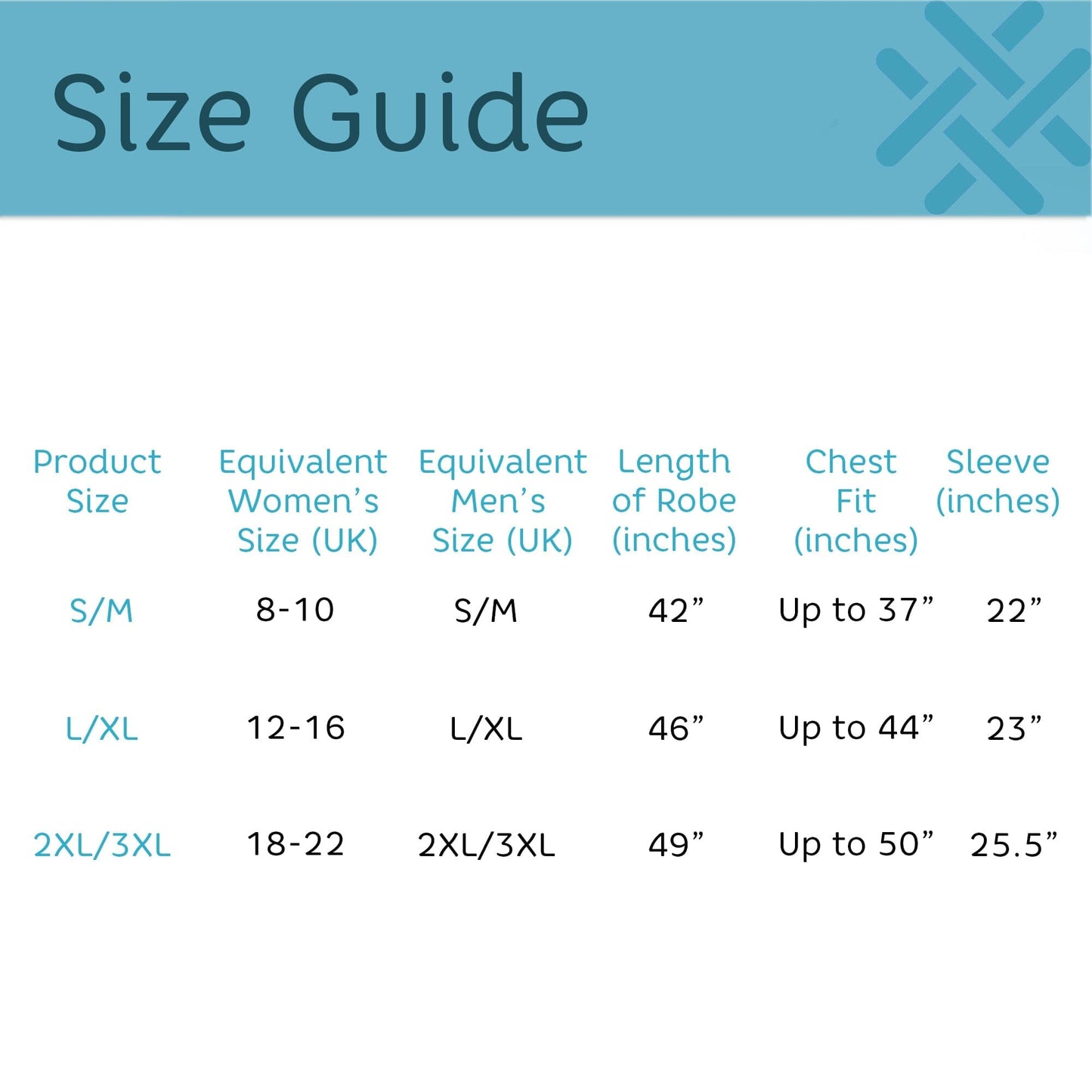 Sherpa robe size chart - infographic