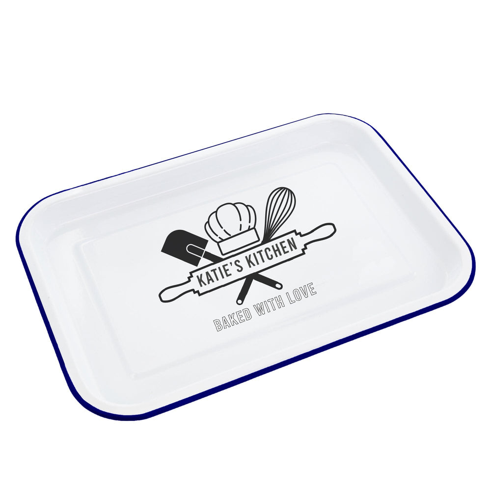 Personalised Baked With Love Enamel Tray white backdrop