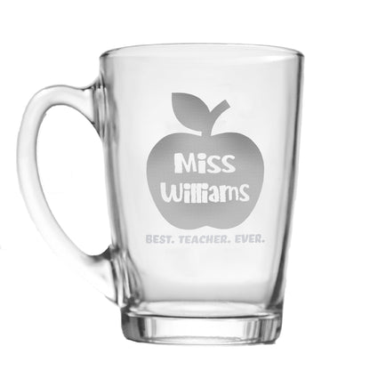 Personalised Best Teacher Ever Glass Mug White backdrop