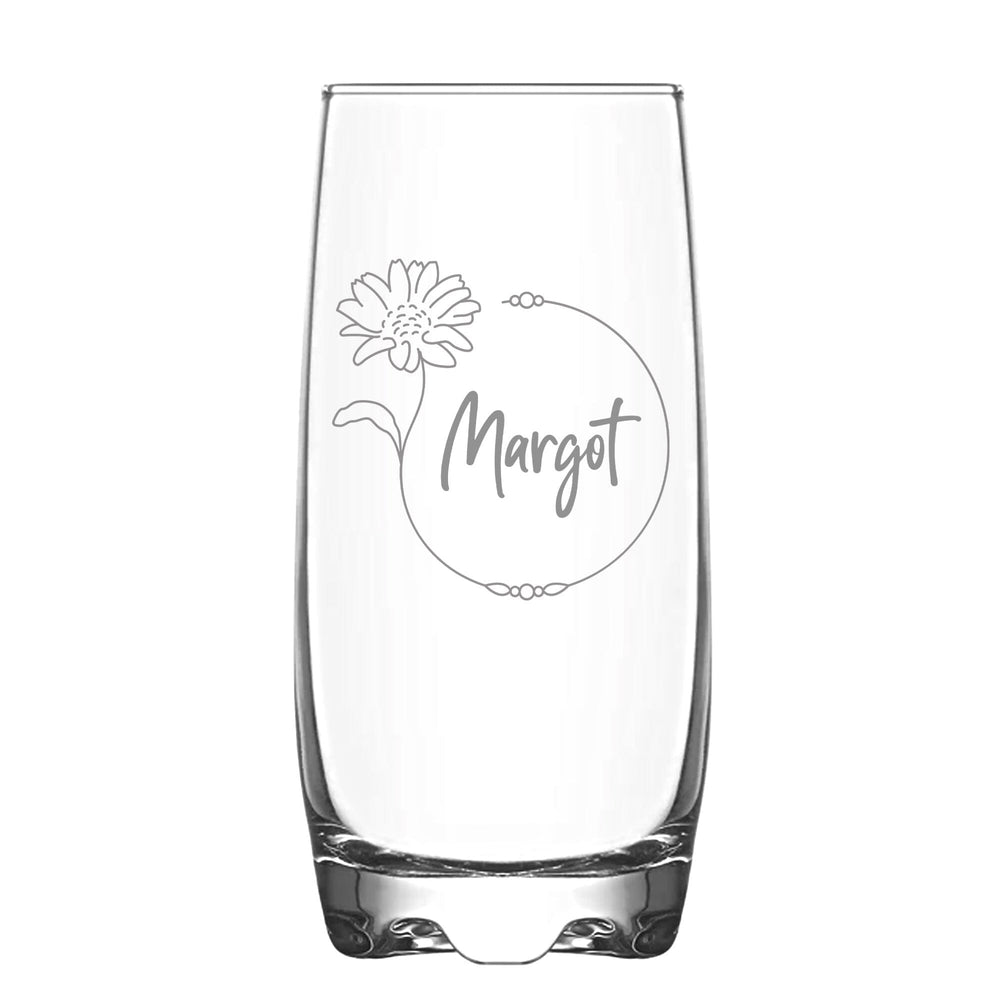 Personalised April Birth Flower Hi Ball Glass Tumbler on White Backdrop