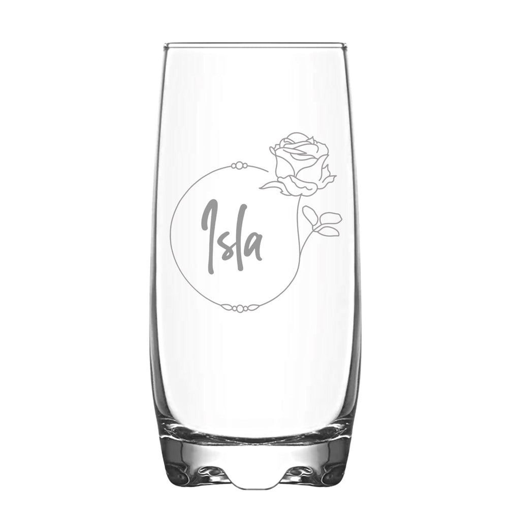 Personalised June Birth Flower Hi Ball Glass Tumbler on White Backdrop