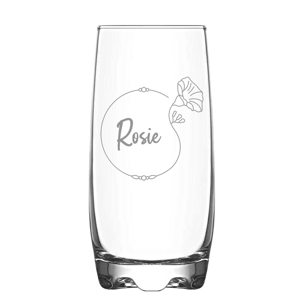 Personalised September Birth Flower Hi Ball Glass Tumbler on White Backdrop