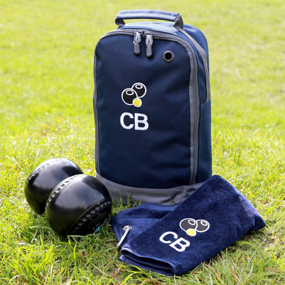 Bowls Shoe Bag and trifold towel set in navy