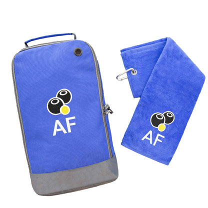 Bowls Shoe Bag and trifold towel set in royal blue