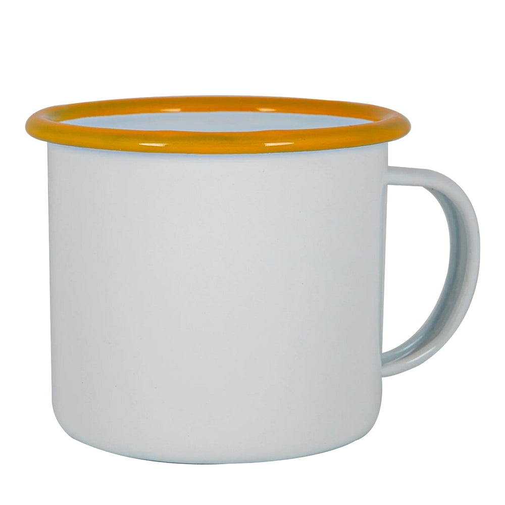 enamel mug with yellow rim