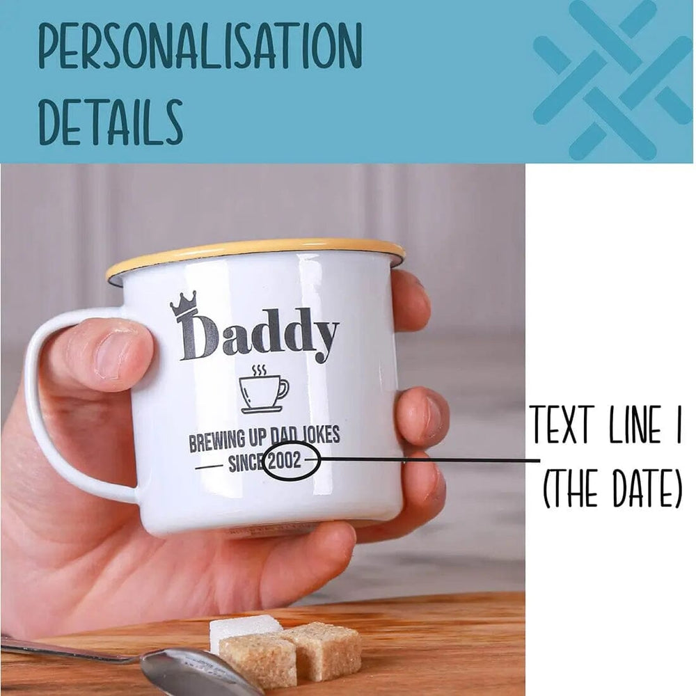 Personalised Brewing Up Dad Jokes Enamel Mug   