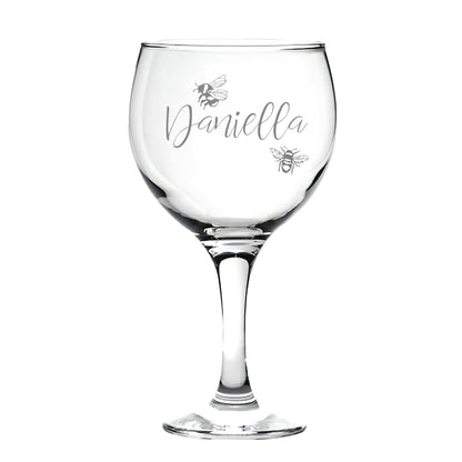 Personalised Bee Design Gin Glass in white background