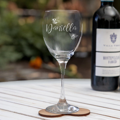 Engraved Initial Design Wine Glass aztex