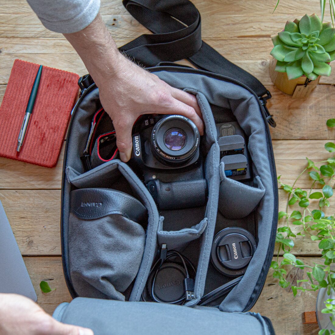 inside of an open camera bag