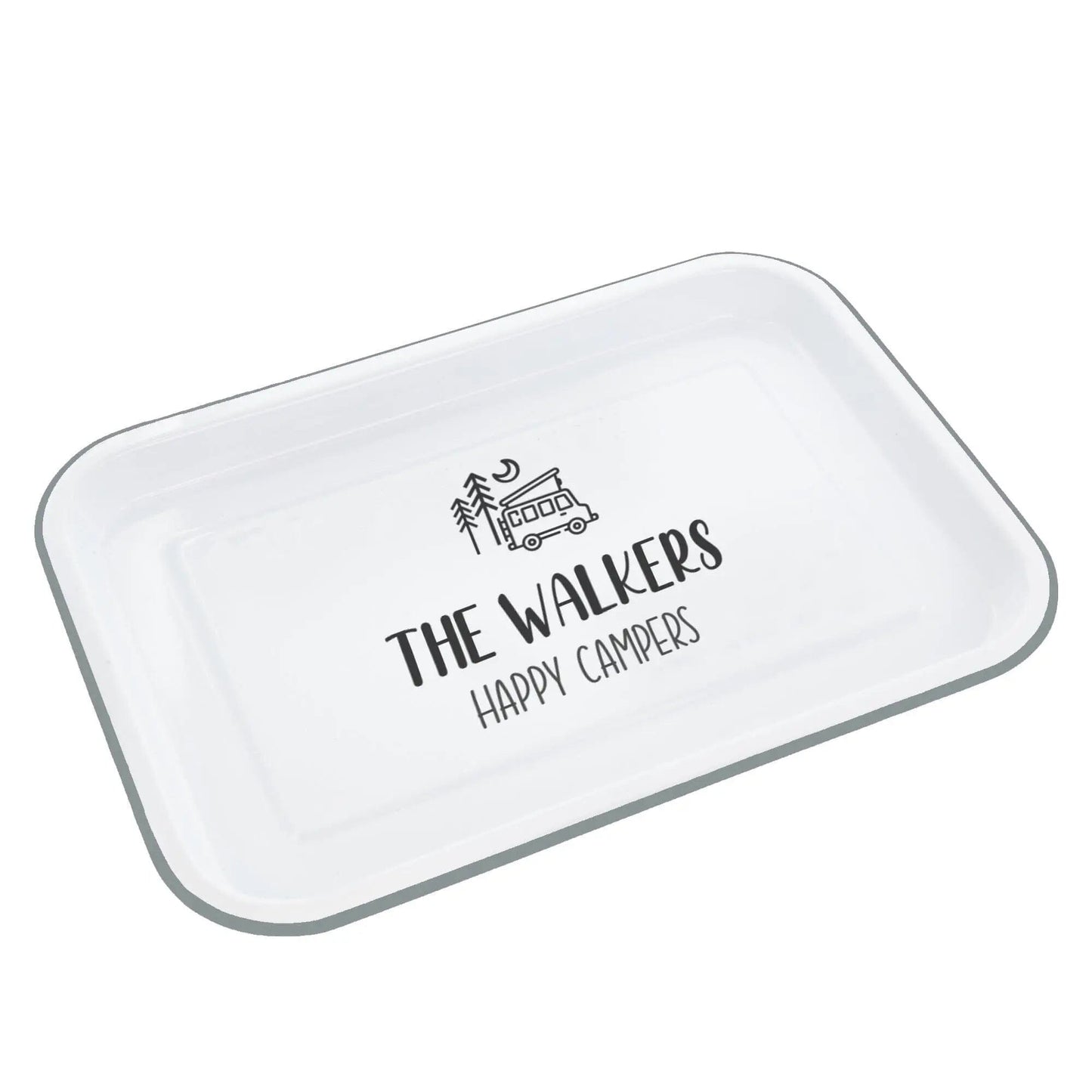 Personalised Camping Enamel Serving Tray - Duncan Stewart 1978 Campervan-Enamel-White-with-Grey-Rim Duncan Stewart 1978