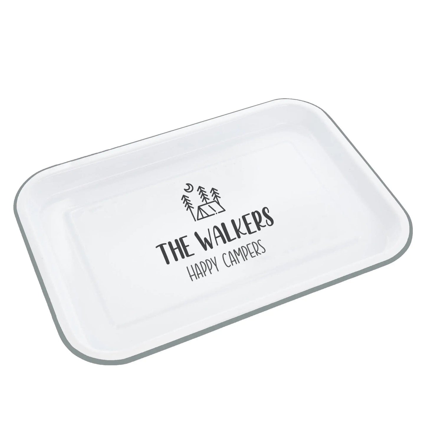 Personalised Camping Enamel Serving Tray - Duncan Stewart 1978 Tent-Enamel-White-with-Grey-Rim Duncan Stewart 1978