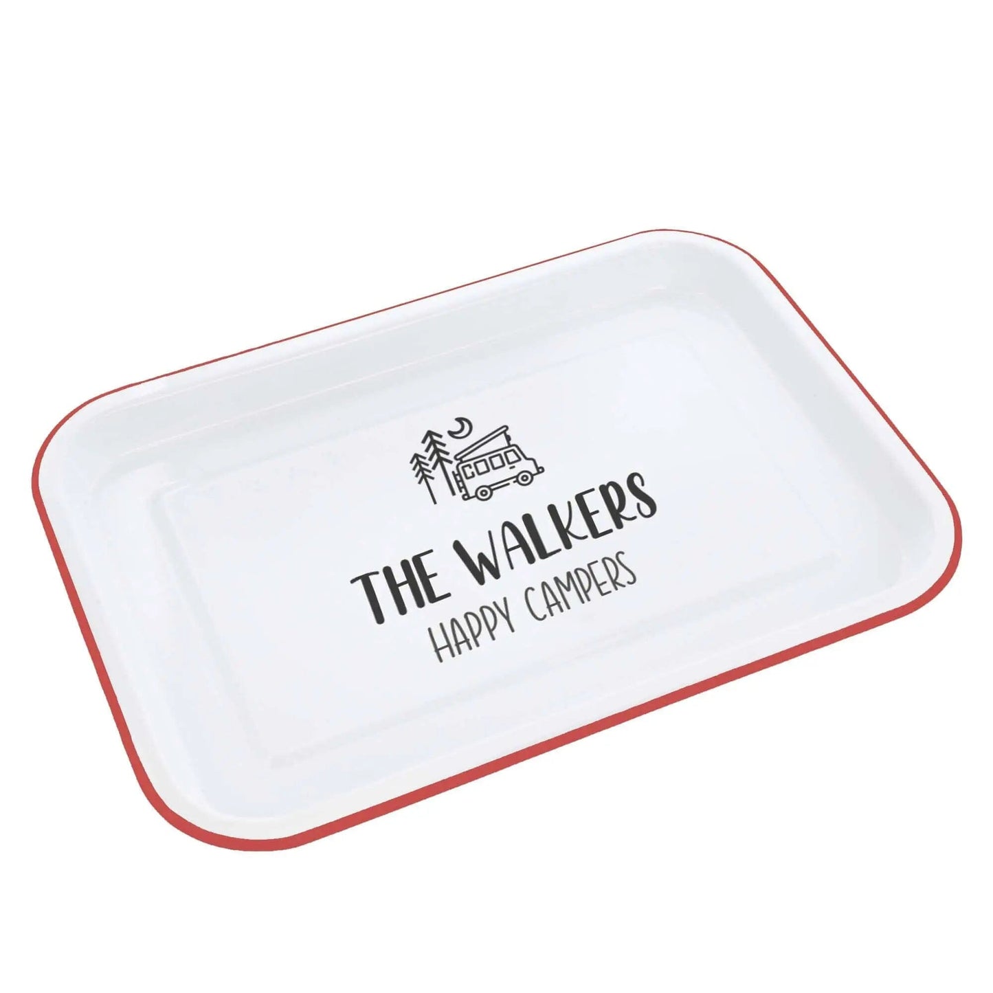 Personalised Camping Enamel Serving Tray - Duncan Stewart 1978 Campervan-Enamel-White-with-Red-Rim Duncan Stewart 1978