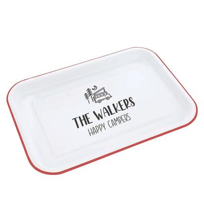 Personalised Camping Enamel Serving Tray - Duncan Stewart 1978 Campervan-Enamel-White-with-Red-Rim Duncan Stewart 1978