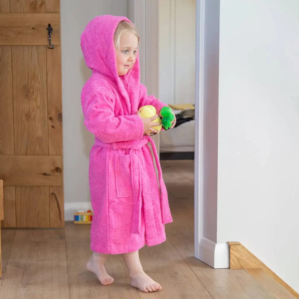 Personalised Hooded Bathrobe Ages 2 to 12 Front Back Embroidery