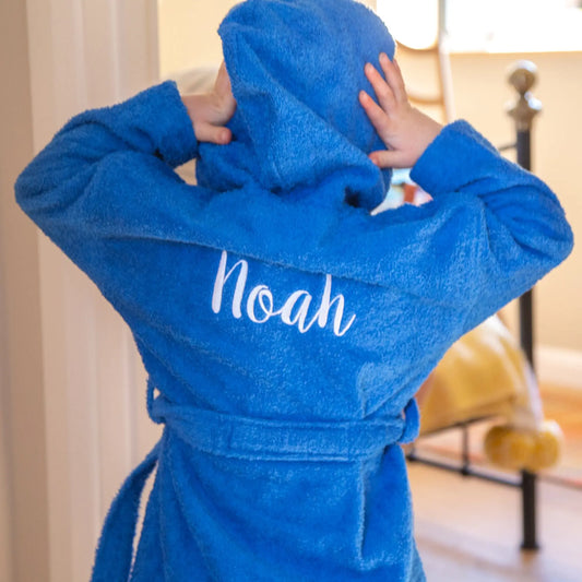 Personalised Children's Hooded Bathrobe Ages 2 to 12 - Front and Back Embroidery