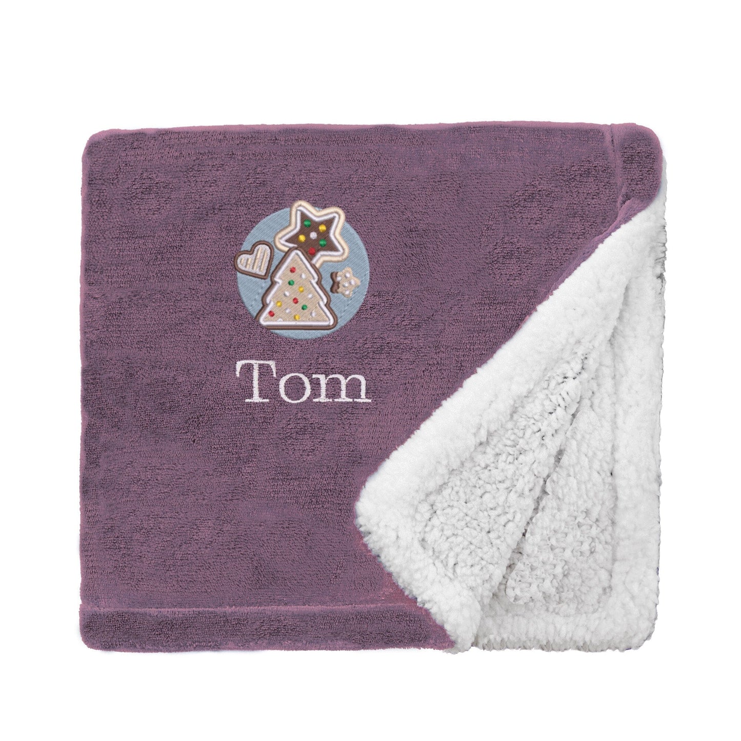 Lavender Personalised Christmas Cookies Christmas Mini Sherpa Blanket on White Backdrop