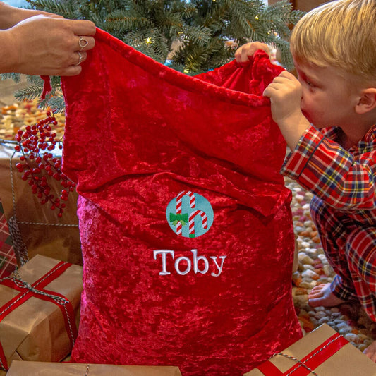 Personalised Christmas Gift Sack With Candy Cane Designs