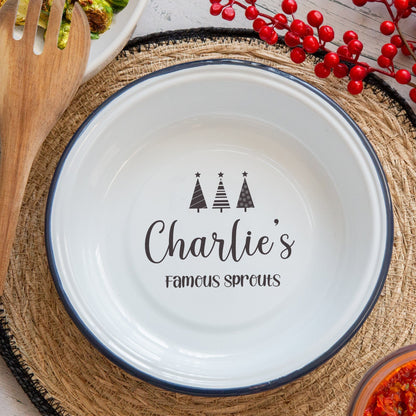 Personalised Christmas Enamel Serving Bowl on the table