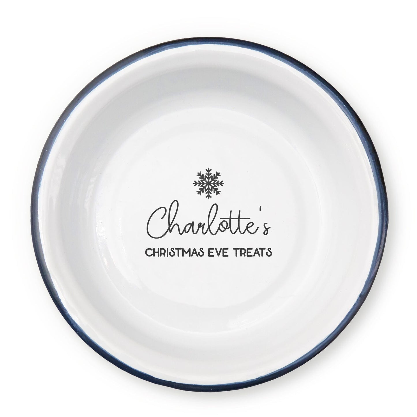 Personalised Christmas Treats Enamel Bowl  White backdrop