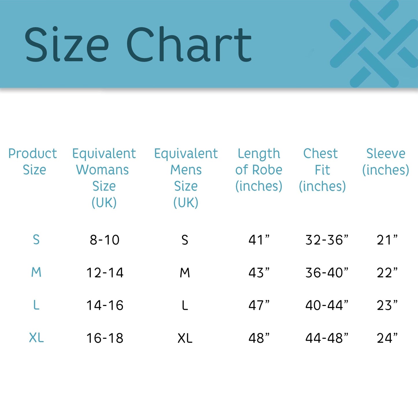 EG005 Shawl Collar Bathrobe size chart