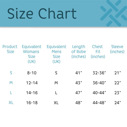 EG005 Shawl Collar Bathrobe size chart