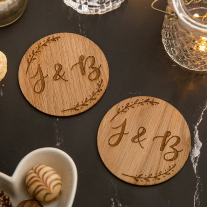 personalised set of coasters, couples initials