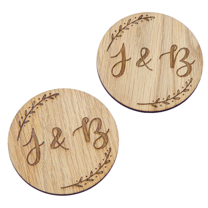 Personalised Couples Gift, Set Of Two Wooden Coasters
