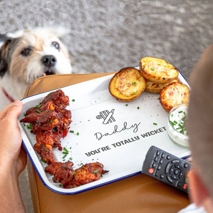 Personalised Cricket Themed Enamel Snack Tray