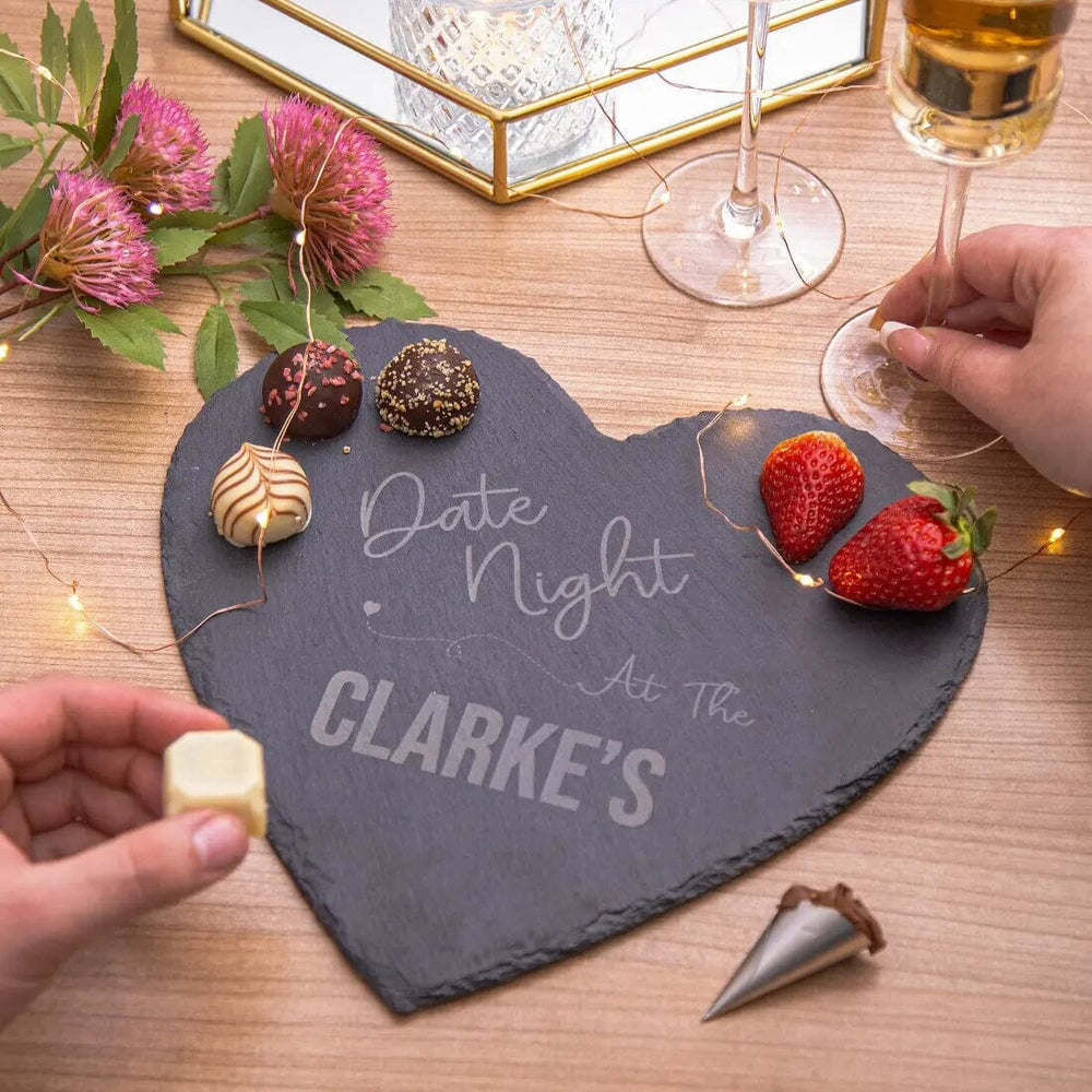 Personalised Date Night Heart Slate Serving Board   