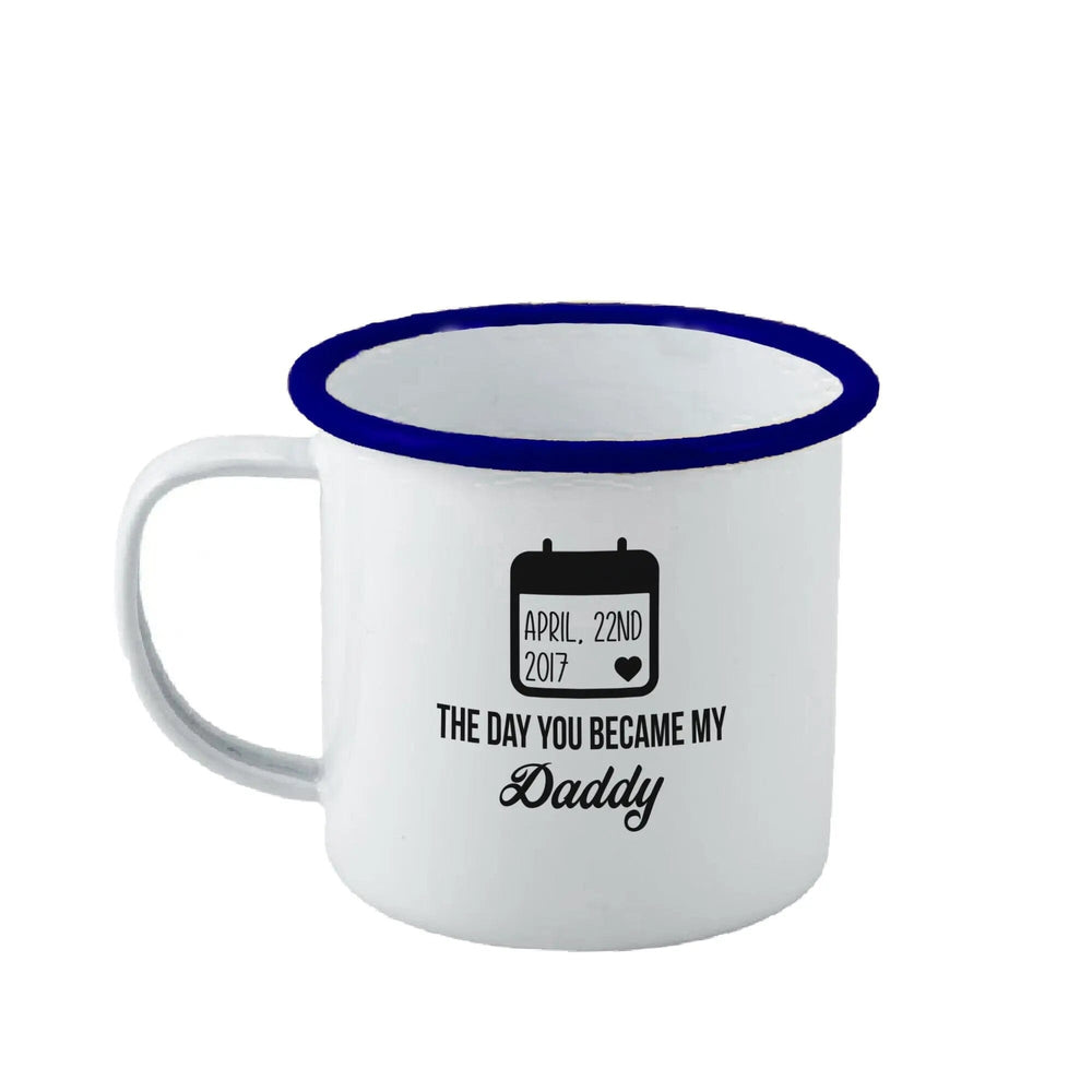 Personalised Day You Became My Daddy Enamel Mug - Duncan Stewart 1978 Enamel-White-with-Blue-Rim Duncan Stewart 1978