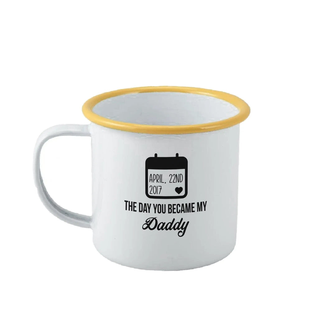 Personalised Day You Became My Daddy Enamel Mug - Duncan Stewart 1978 Enamel-White-with-Yellow-Rim Duncan Stewart 1978