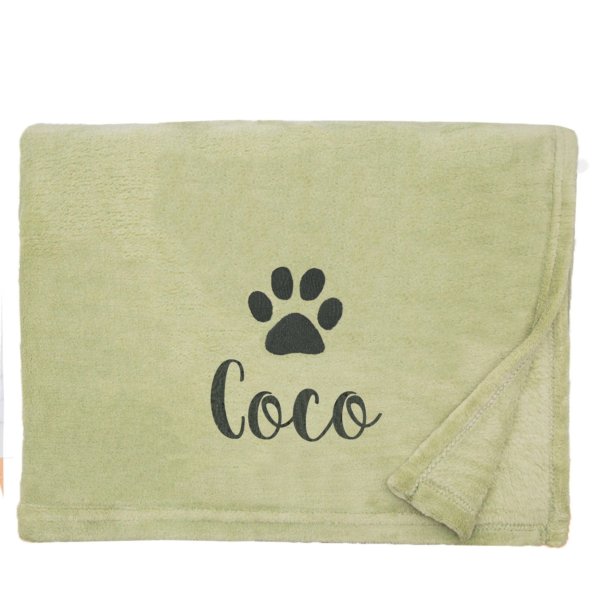 Apple Dog Throw with a pawprint design and personalisation of 'Coco'
