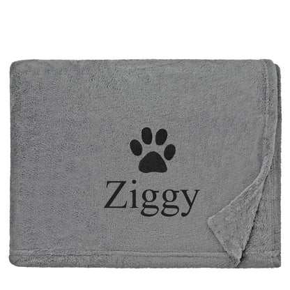 Slate Dog Throw with a pawprint design and personalisation of 'Ziggy'