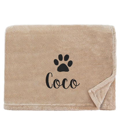 Dog Throw with a pawprint design and personalisation of 'Coco'