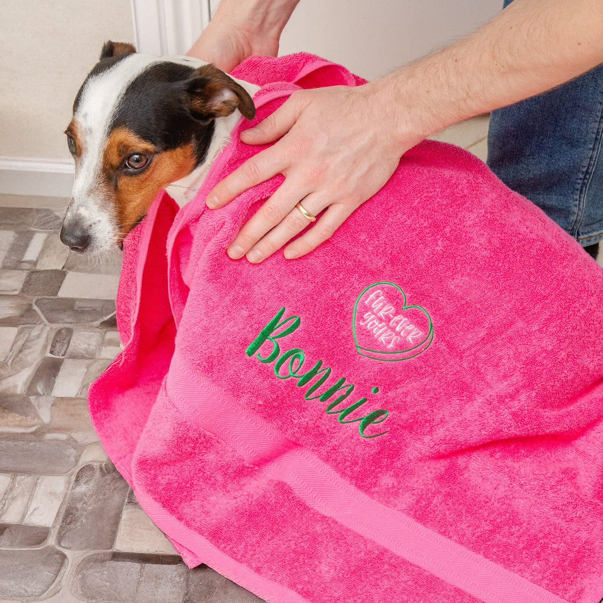 Personalised Dog Drying Towel Love Heart