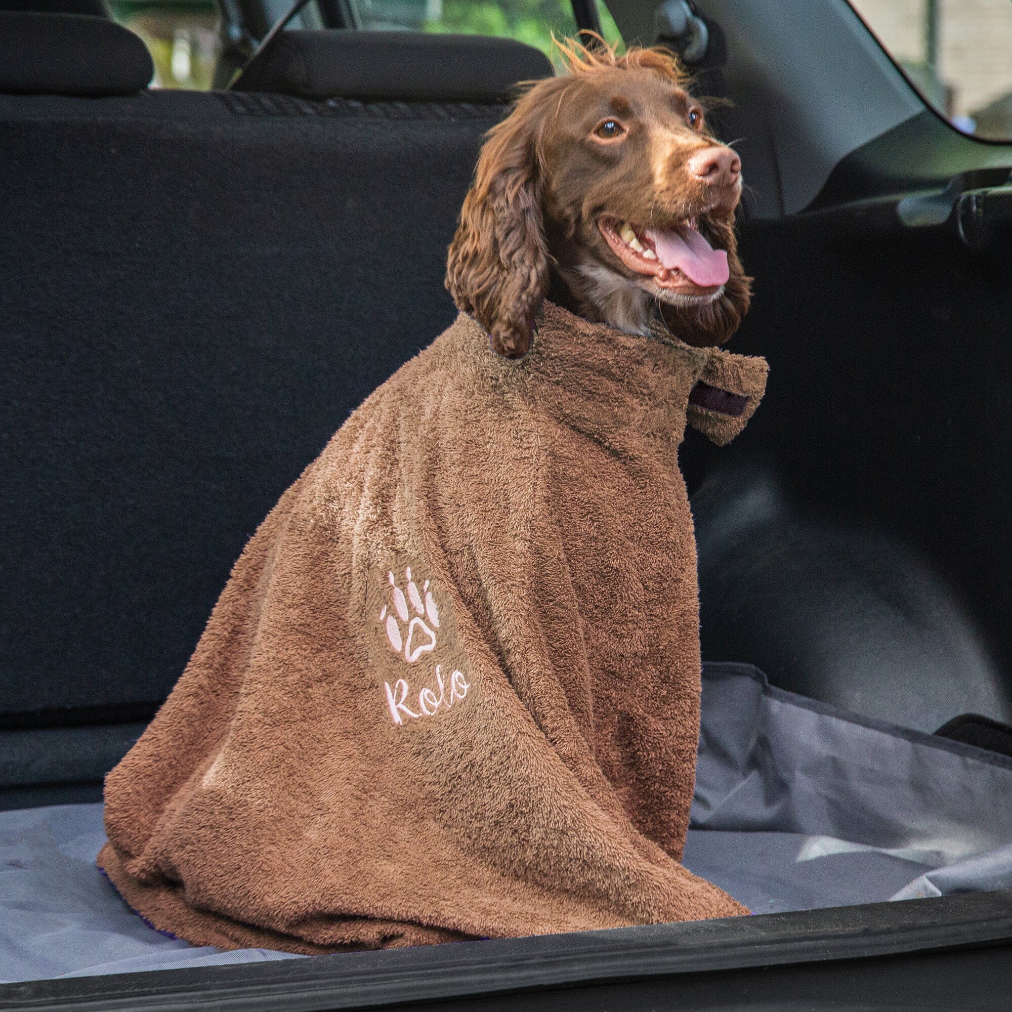 Name on chocolate dog towel