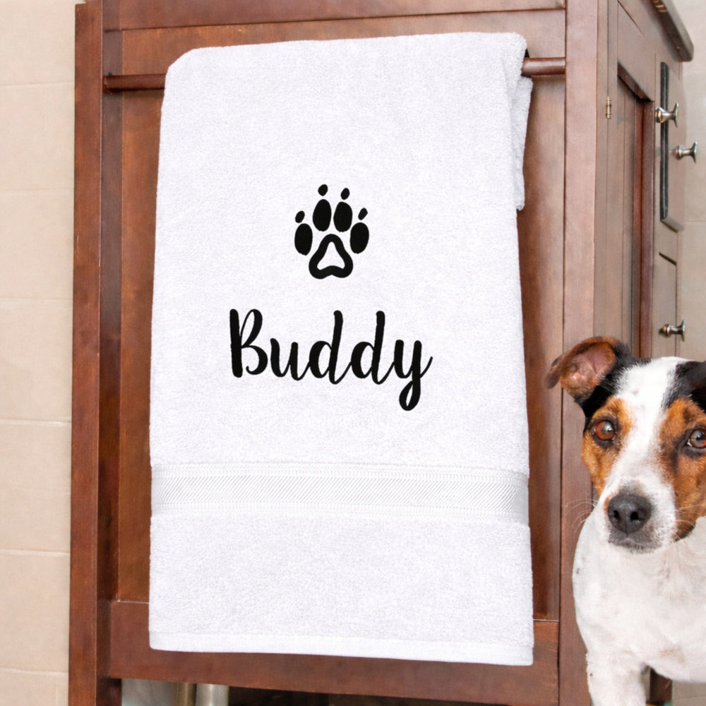 dog name on white towel