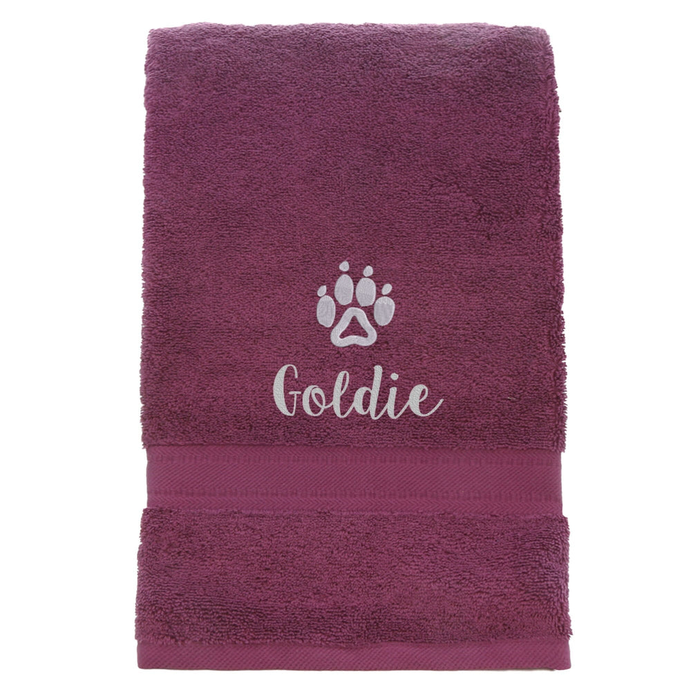 Aubergine Personalised Dog Towel White backdrop