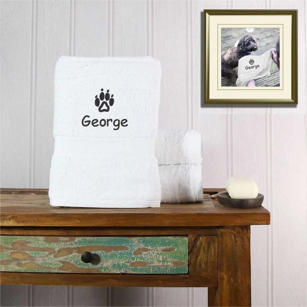 Personalised Dog Towel - Duncan Stewart 1978 Aztex-Combed-Cotton-White Duncan Stewart 1978