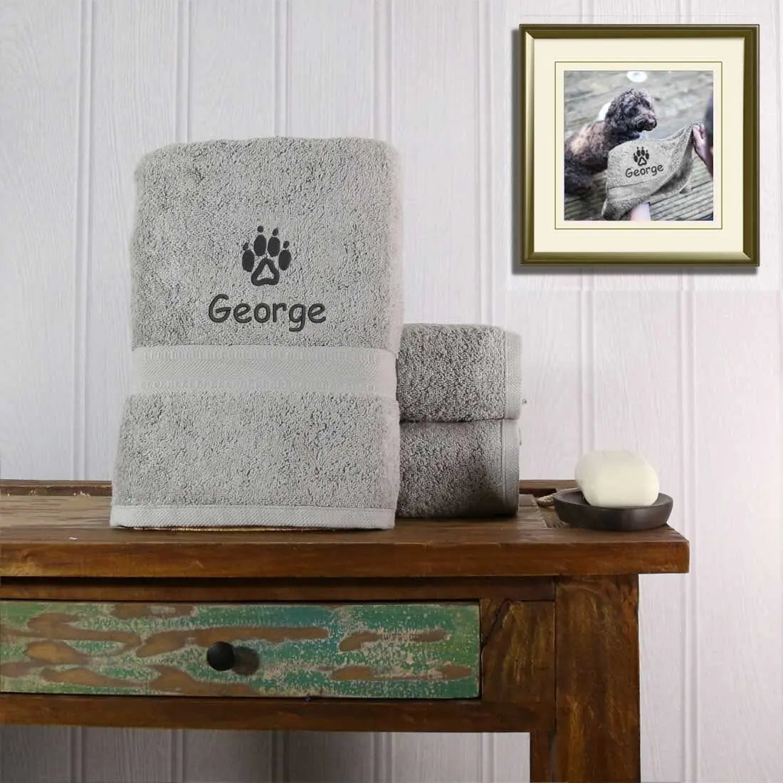 Personalised Dog Towel - Duncan Stewart 1978 Aztex-Combed-Cotton-Silver Duncan Stewart 1978