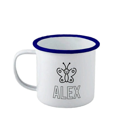 Personalised Easter Enamel Mug Enamel - White with Yellow Rim Butterfly 