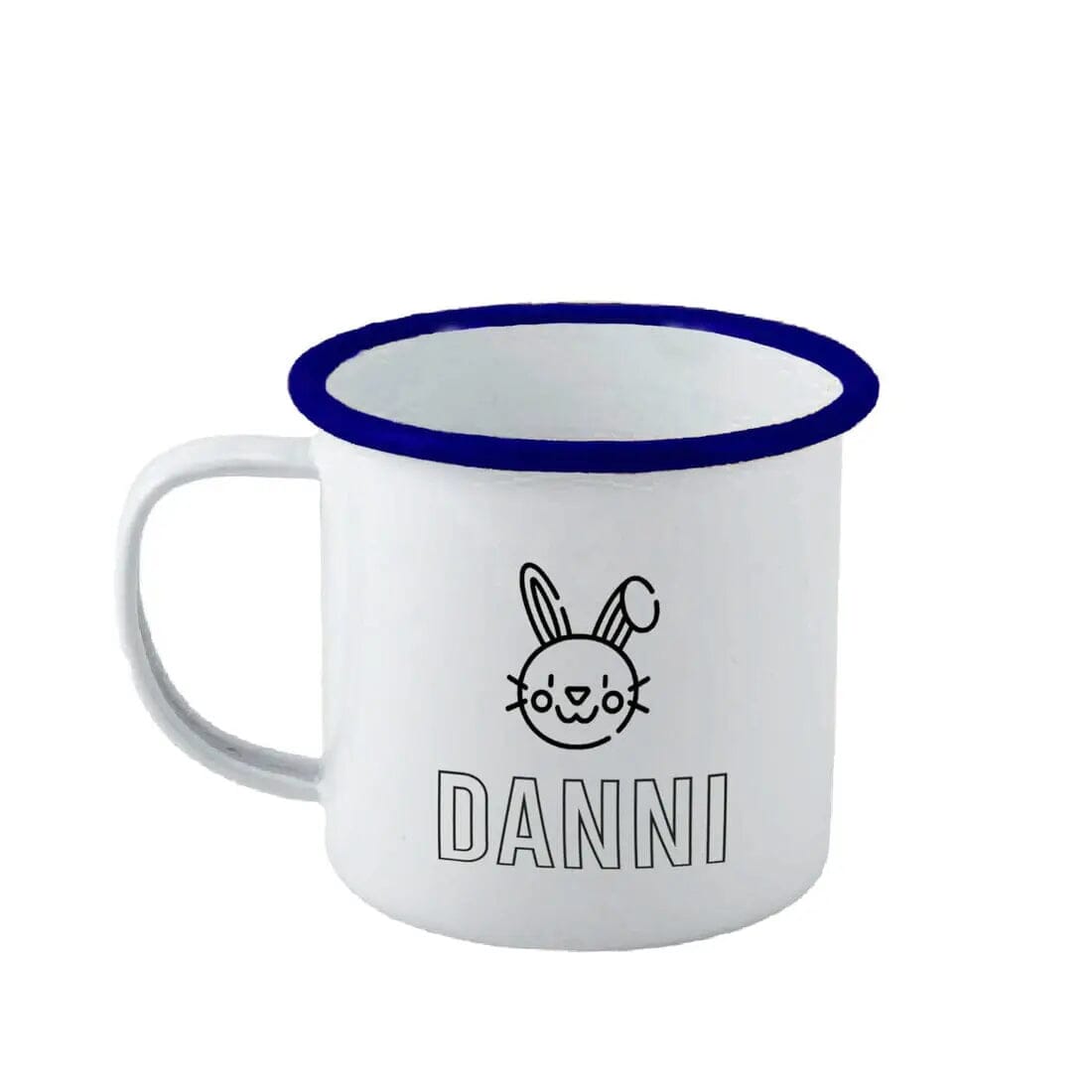 Personalised Easter Enamel Mug Enamel - White with Yellow Rim Bunny 