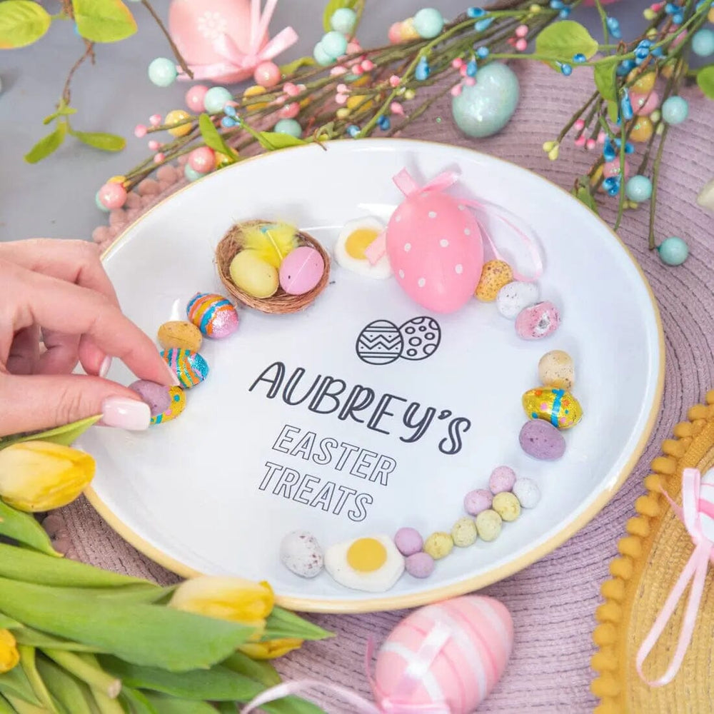 Personalised Easter Treats Enamel Bowl with easter props around