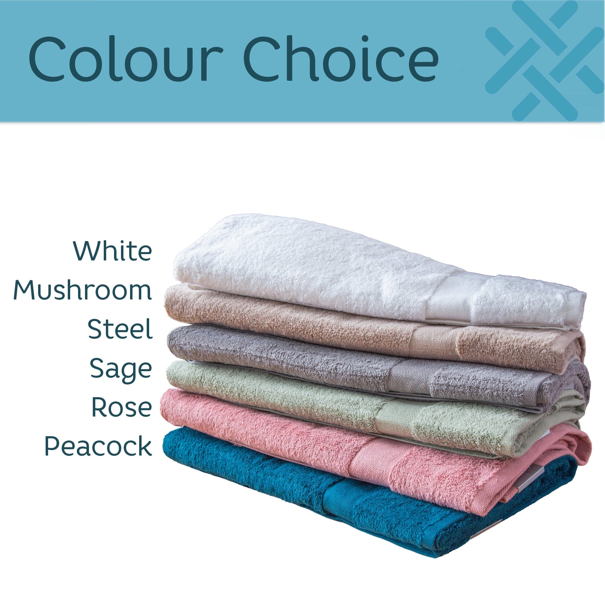 Image of all the colour options of the embrace towel range
