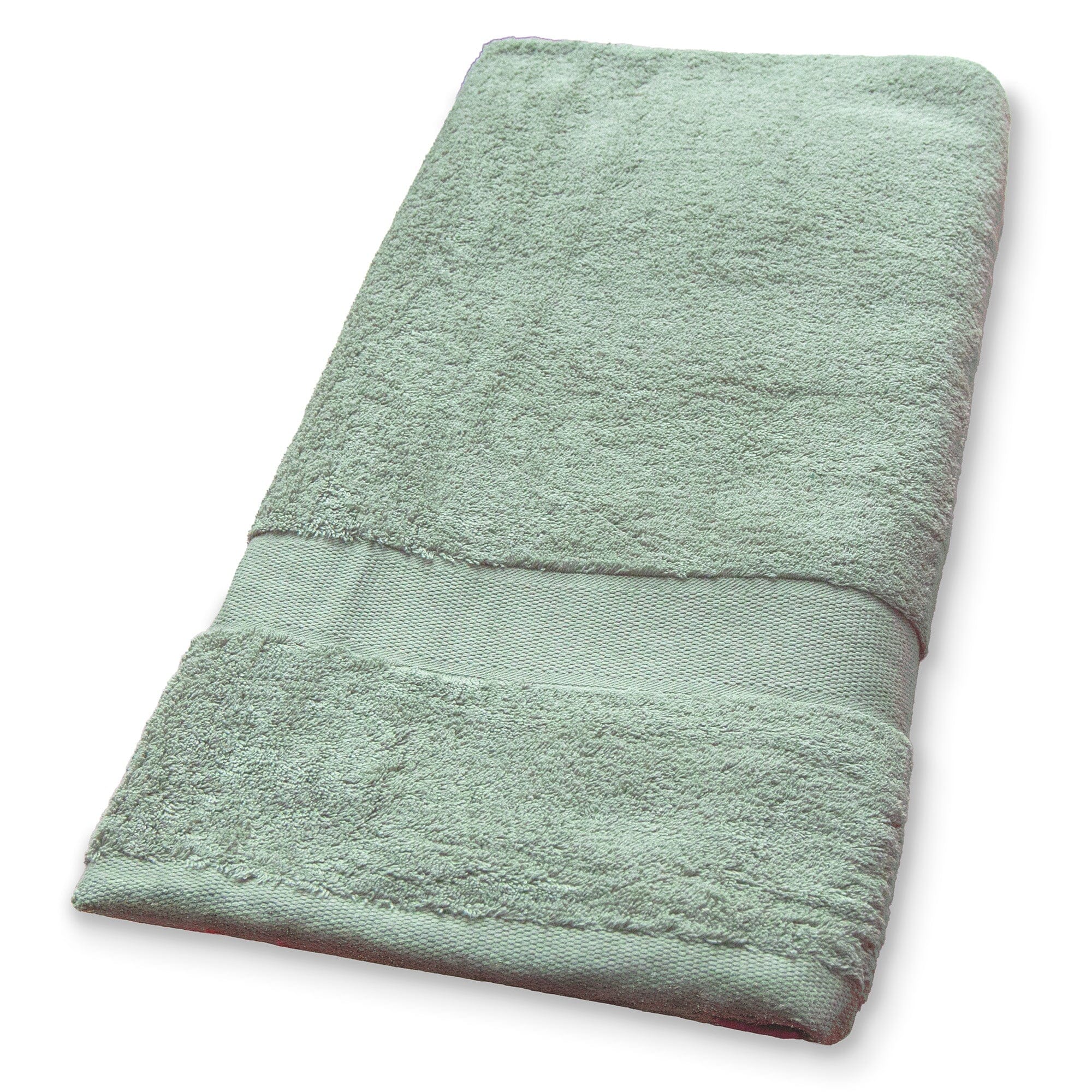 Sage coloured towel on a white background