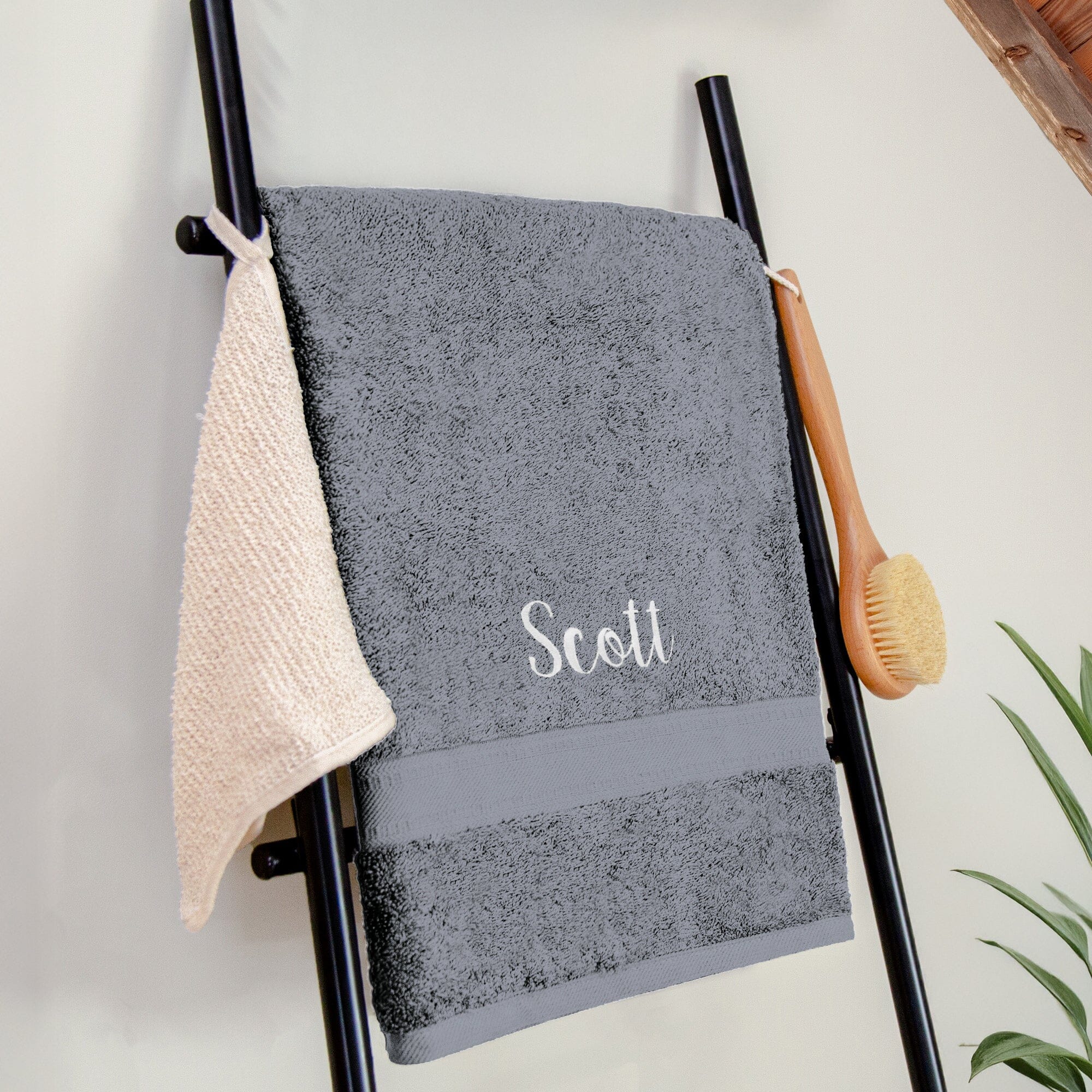 Name on a grey bath sheet
